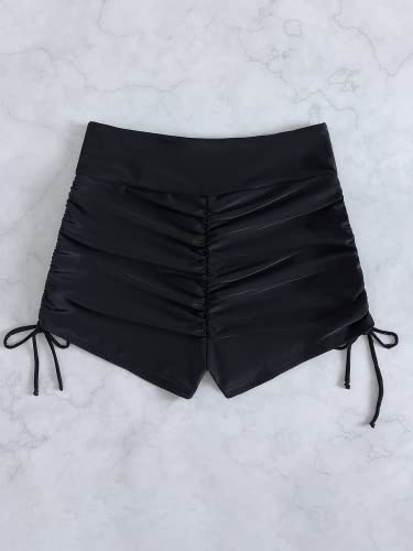 Women's V Cross High Waisted Swim Shorts Ruched Side Tie Boy Shorts Swimsuit Bottoms with Liner4