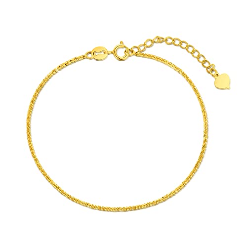 MRENITE Solid 18k Gold/Plated Gold 1mm/2mm/3mm Gypsophila Bracelet Anklet Diamond Cut Spring Clasp for Mother Women Mens Adjustable Size 4-12.5 Inch