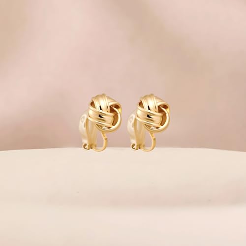FAN&LOUIS Clip On Earrings Women,14K Gold Clip-On Stud Earrings Gold Love Knot Stud Lightweight Non Pierced Earrings for Women Gifts3