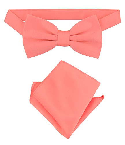 Vesuvio Napoli BowTie Solid Coral Pink Color Mens Bow Tie & Handkerchief