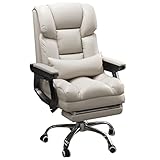エルゴノミックチェア フットレスト付き コンピューターチェア エルゴノミックオフィスチェア ハイバック大型エグゼクティブオフィスチェア 背もたれ135°のPUレザータスクチェア ランバーサポート (Color : /White B)