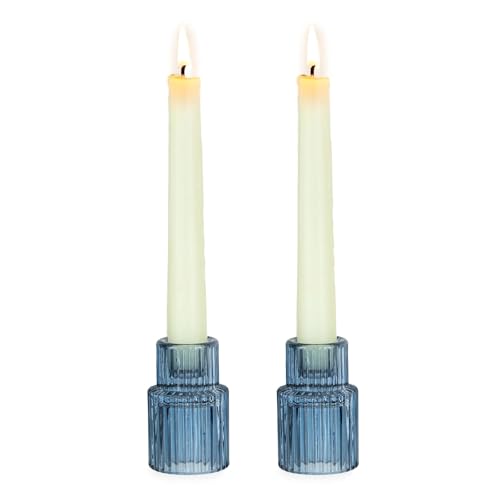 Hewory Glass Candlestick Holders Bulk, 2 PCS Blue...