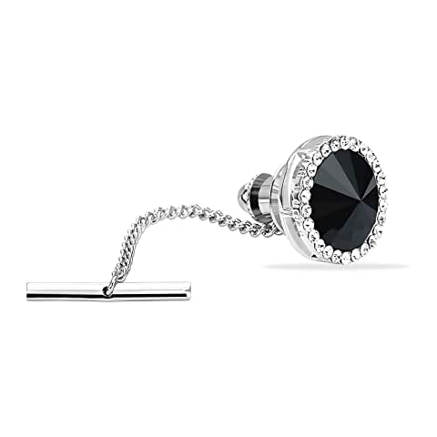 Men's Classic Round Crystal Men's Tie Tack Gold Color Tie Tack Clutch Back Fashion Necktie Tack Pin with Chain Crystal Lapel Pins Brooch, Metal Crystal, cubic-zirconia Cover
