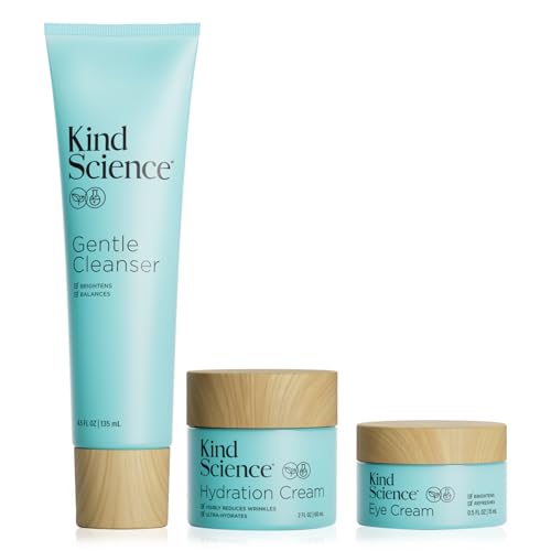 Kind Science 3-Piece Skin Care Set Gentle Cleanser Hydration Cream Eye Cream - Essential Anti Aging Trio - Anti Aging Skin Care Set for Women - Paraben Dye & Fragrance Free Cruelty Free