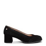Zapatos pies Anchos de Piel con picado en Negro, EU 38