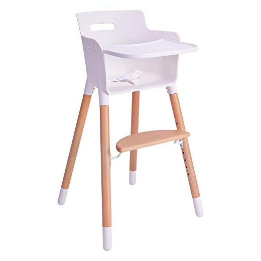 Baby High Chair, Wooden High Chairs for Babies & Toddlers, Highchair with Adjustable Footrest, Removable Tray, Ergonomic Seat Back, Easy to Assemble & Clean, 6 Months to 10 Years Old, White