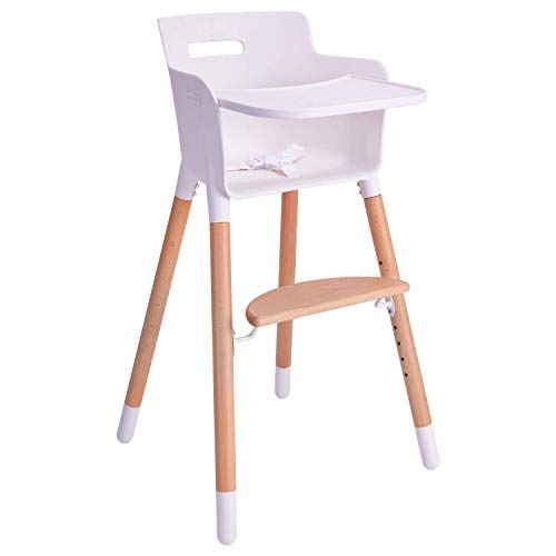 Image of Baby High Chair, Wooden High Chairs for Babies & Toddlers, Highchair with Adjustable Footrest