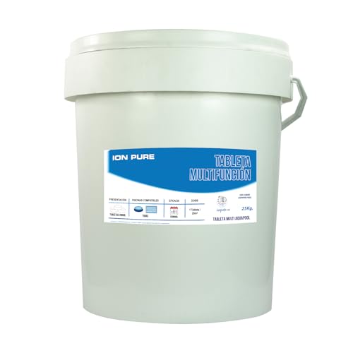 Cloro 5 ACCIONES Ion Pure (25 KG) - Pastillas de Cloro multifunción - Disolución Lenta - Apto Piscinas Liner