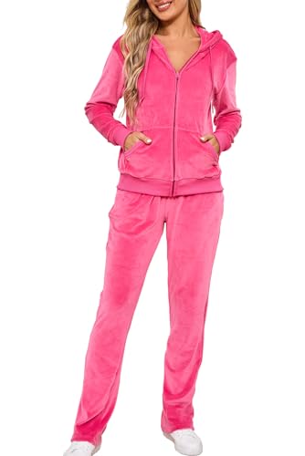 Aitmoask Velour Track Suits for Women Set Sweatsuits 2 Piece Pink XL