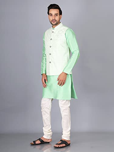 Image of Sadree Silk Men's Kurta Pajama Waistcoat or Nehru Jacket Set