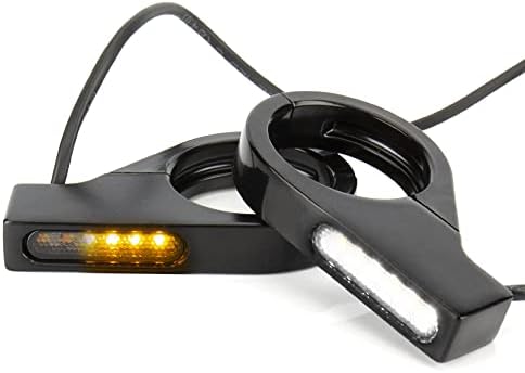 HAZAWA Motorcycle Fork Mounted LED Turn Signals 39-41mm Switchback Sequential Amber Light with Bracket Indicater Compatible with Harley Davidson Honda Suzuki Yamaha Cruiser Street Bike（A#Amber/White）