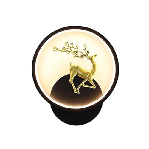 Image of SAH Black Home Decor Inbuilt Led Fancy Wall Light, Night Lamp,Decorative Lamp,Living Room,Bedroom, Cafe (Plastic) (3-Lighting Mode) (Round, Full Deer)