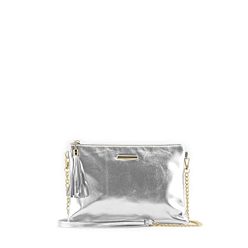 MODELISA   Bolso Cartera De Mano Cadena De Hombro Fiesta Borla Boda Nocha Evento Ceremonia Novia Mujer (Plata)