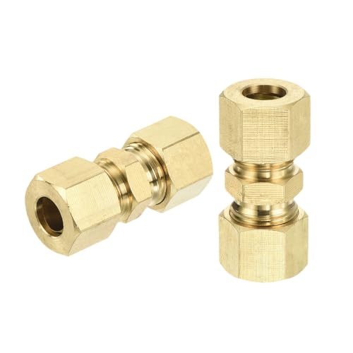 sourcing map 3Pcs Brass Compression Tube Fitting, 5/16 Tube OD x 5/16 Tube OD Connector Straight Coupling Adapter Union Fittings