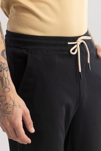 Image of SNITCH Black Textured Relaxed Trousers