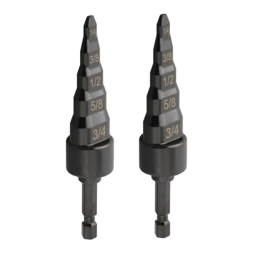 Saipe 2PCS Copper Tube Expander, 5 in1 Air Conditioner Pipe Swaging Flaring Drill Bits Repair Tool - 1/4 Inch Hex Shank (1/4'', 3/8'',1/2'',5/8'',3/4'')