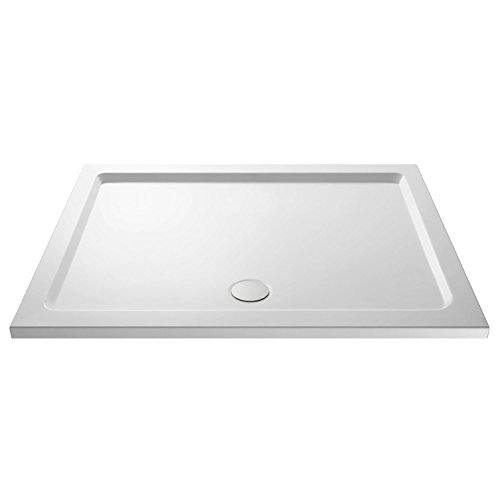 Nuie NTP031 | Modern Bathroom Rectangular Slimline Pearlstone Shower Tray, 700mm x 1400mm, Gloss White
