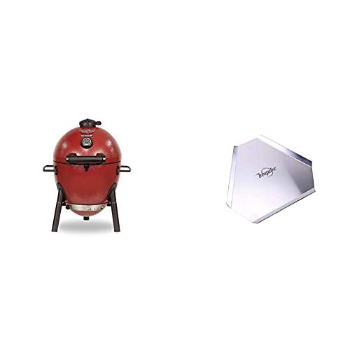 Char-Griller E06614 Charcoal Grill, Red & BBQube Heat Deflector/ Drip pan for Akorn Kamado Jr. Charcoal Grill