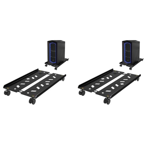 Image of Adjustable Mobile CPU Stand with 4 Rolling Caster Wheels Ventilated Computer Tower Retractable Desktop PC Holder Under Desk Floor Cart Riser 2 PCS
