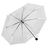 UKCOCO Paraguas Plegable Transparente Automático de 10 Varillas, Mango de Madera Borde Blanco, Pequeño, Resistente al Viento, Ligero y Compacto para Lluvia y Senderismo