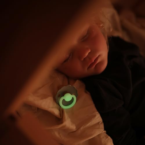 Image of FRIGG Daisy Night Natural Rubber Baby Pacifier | Made in Denmark | BPA-Free (Portobello /Croissant, 6-18 Months) 2-Pack
