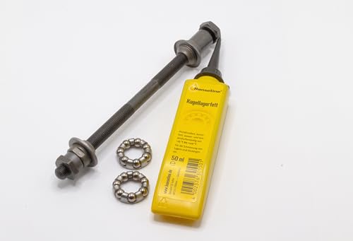 GreVeloro&reg; Fahrrad Hinterachse Point Vollachse 178 mm Set mit 2 Kugellager + passendes Kugellagerfett von Hanseline Hinter-Achsen-Set Kugellager Kugellager-Fett