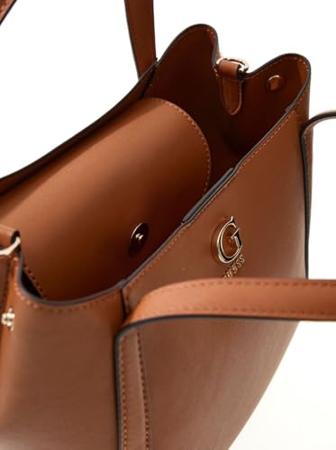 Sac à épaule GUESS bicolore caramel brun au design rigide iconique - 3