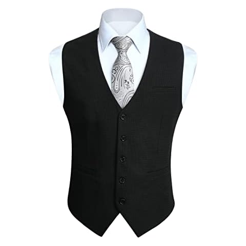 HISDERN Black Formal Waistcoat with Pockets Cover