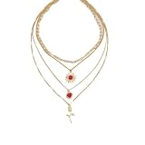 KONFEN Women Layered Boho Necklace, Unique Geometric Pendant Snake Flat Chain Choker, Vintage Star/Flower/Heart Necklace Blade Chain Jewellery Gifts for Lover(4 Style, Gold/Silver)
