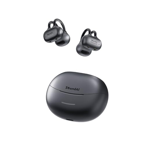 SoundAI A3 Real-Time Translation Earbuds, AI 66+ Languages Clip-On Open-Ear Headphones Translator, Wireless Earphone Bluetooth Waterproof 32H Translating Device for Bussiness Sport Travel, Grey