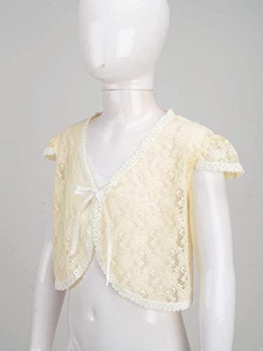 FEESHOW Little Kids Girls Floral Lace Bolero Shrug Ruffle Short Sleeves Cardigan Crop Shawl Dress Cover Up4