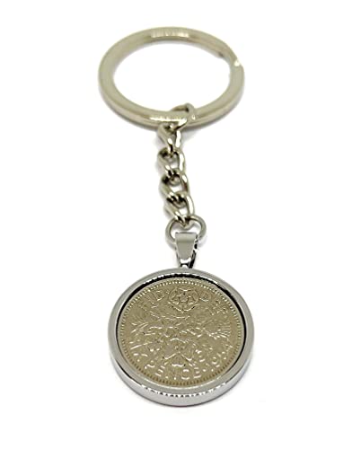 1954 70th Birthday Keyring-British Sixpence Keyring- Mum, Dad, Brother, Sister- 70th Birthday-Coin Keyring, Sixpence Coin, 70th Anniversary Silver