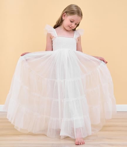 Flower Girls Dress for Wedding Boho Toddler Girls Ruffle Tulle Elegant with Sleeves Garden Party Beach Holiday2