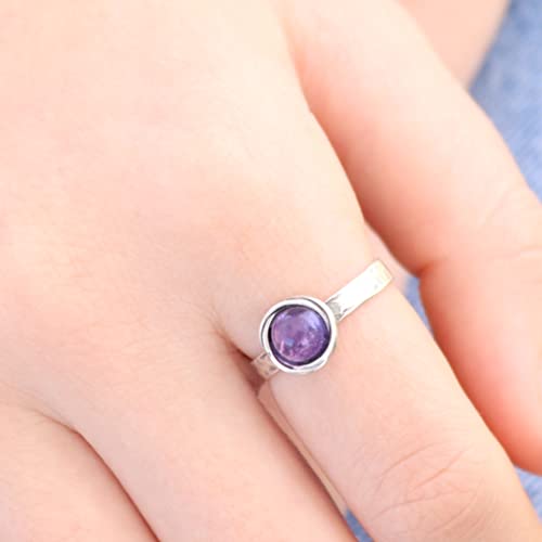 Amethyst Sterling Silver 925 Ring Band For Women, Purple Ring, Hammered Stone Stacking Ring, Birthstone Ring, Small Stone Ring (Amethyst, 6) #TOP5