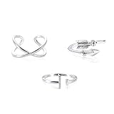 STJERNES 3Pcs 925 Sterling Silver Dainty Ring High Polished Stackable Adjustable Ring Eternity Bands