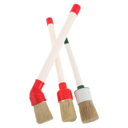 PLAFOPE Juego de 3 Cepillos para Neumáticos y Llantas Cabezal Redondo y Angulado Aplicador de Pasta para Coches Motos y Bicicletas Cepillo para Limpieza y Detallado Automotriz
