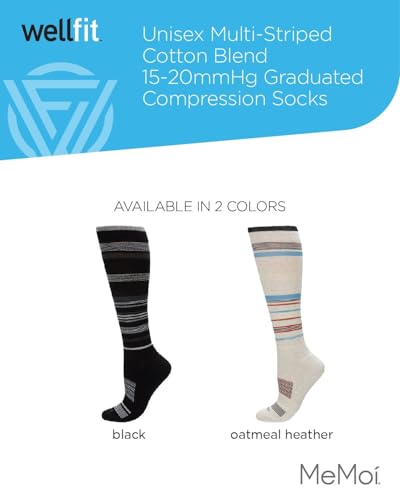 Image of MeMoi Wellfit Unisex Multi-Striped Cotton Blend 15-20mmHg Graduated Compression Socks