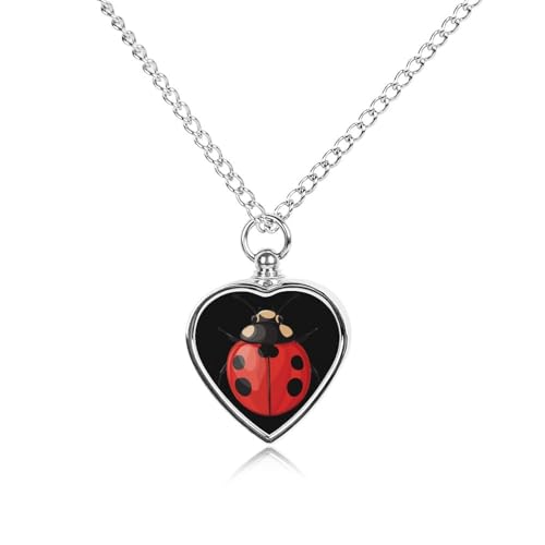 Image of Red Ladybug Dog Ashes Necklace Heart Shape Pet Cremation Jewelry Memorial Keepsake Jewelry
