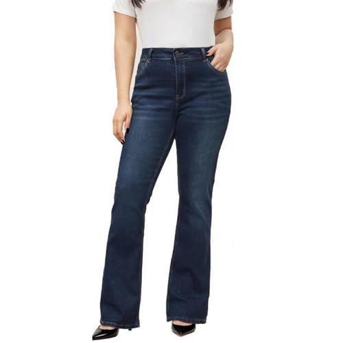Valvari Jeans, Tummy Control Baggy Straight Leg, Mid-Low Rise High Stretch Jeans, Wide Leg Distressed Stretchy Denim