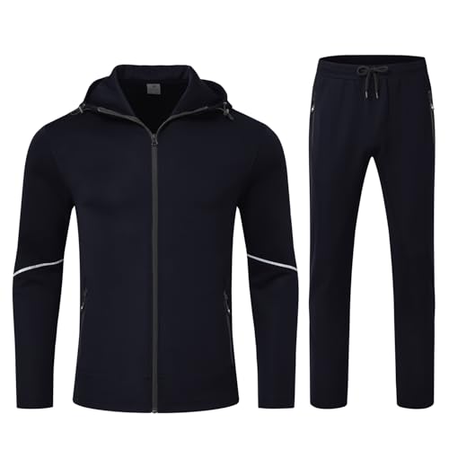 Image of donhobo Mens Tracksuits Set Full Zip Hooded,Mens Track Suits 2 Piece,Sweatsuits for Men Jogging Tops Bottoms Casual Warm Sets Navy XXXL