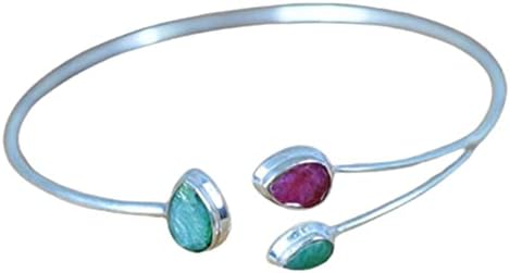 Ruby Corundum Gemstone Bangle Cuff Bracelet, 925 Sterling Silver Jewelry, Raw Emerald Bangles, Cuff Bracelet Women, Adjustable Bracelet For Women, Handmade Jewelry, Valentine’s Day Jewelry