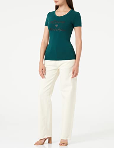 Love Moschino Mangas Cortas con Estampado cursivo Camiseta, Verde, 50 para Mujer