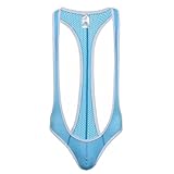 Men's Jockstrap Leotard Underwear Jumpsuits Wrestling Singlet Stretch Thong Bodysuit Comfy Touch Sexy One-Piece (Blue, One Size)