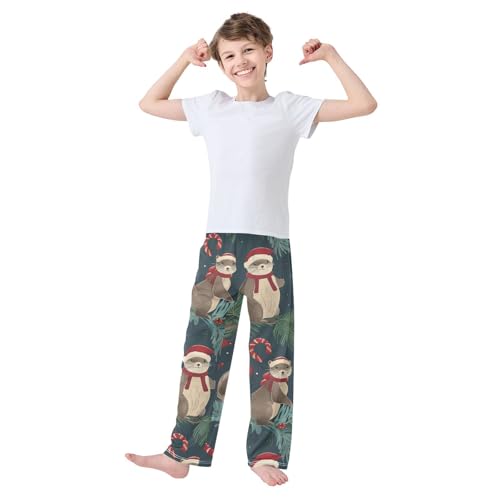 ZZXXB Otter Spruce Branch Boys Long Pants Soft Trousers Elastic Waist Kids Lounge Bottoms with Pockets S-XL3