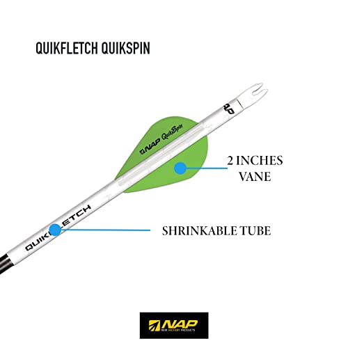 New Archery Products Quikfletch Quikspin 2" 3-Vane Stabilizing Fletching - White Tube, Green/White Vanes #TOP2