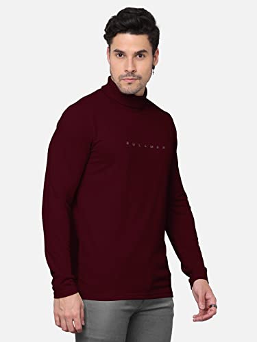 Image of BULLMER Solid Cotton Blended Full Sleeve Turtle Neck Tshirt for Men