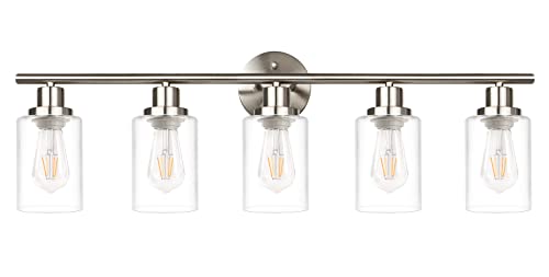 Unicozin 5-Light Bathroom Vanity Light, Bathroom Light Fixtures Over Mirror with Clear Glass Shade, Matt Nickel Finish Wall Light for Kitchen Bedroom Living Room Hallway, E26 Base