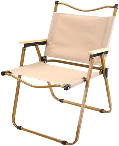 M.T. BROTHERS Folding Camping Chair with Backrest and Armrests, X-Shaped Steel Frame Fixed, Lightweight Outdoor Chairs, Fully Cushioned Seat and Back (Khaki)