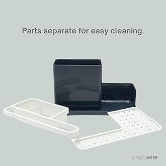 simplywire – Sink Tidy/Caddy – Kitchen Sink Organiser – Removable Drip Tray – Non-Slip - Dark Grey & White