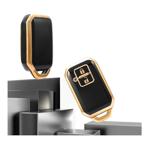 Image of TPU Car Key Cover Black & Golden Compatible for Suzuki Baleno, Vitara Brezza, Swift, Dzire, Ertiga, Grand Vitara, Ignish, XL-6, Jimny, Fronx (Suzuki, 2 Button Push Smart Key)